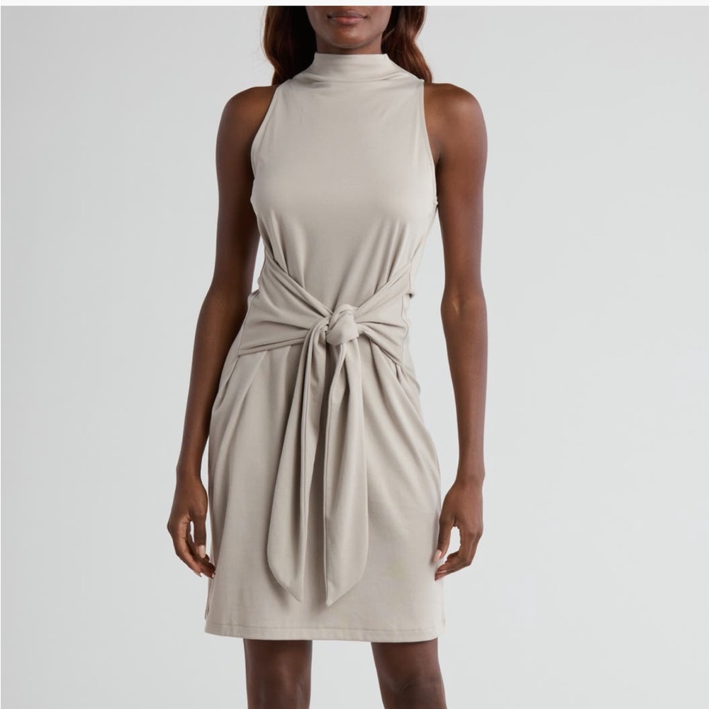 Vince 100% Cotton Sleeveless Mockneck Dress Taupe Women’s Small